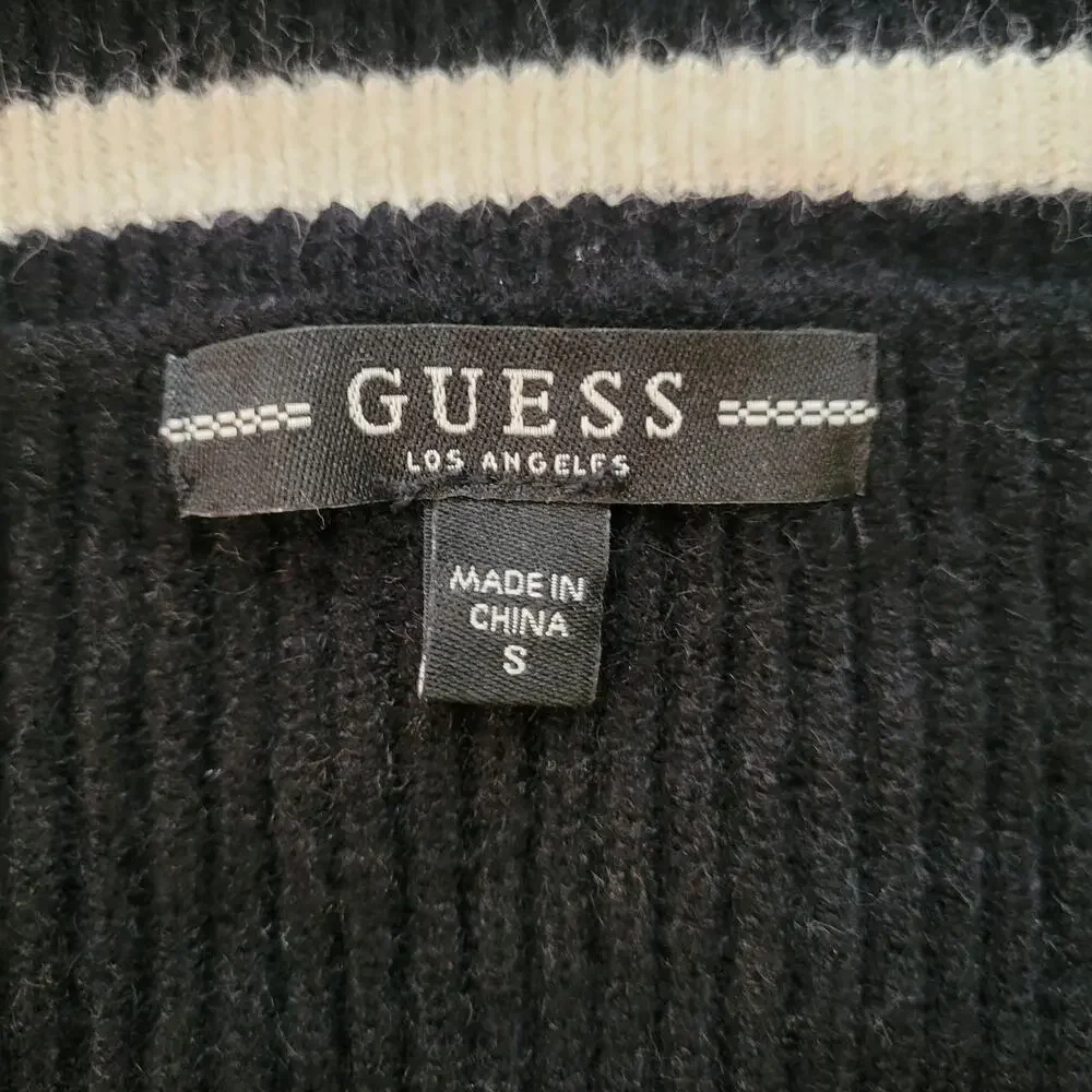 Guess Small Black Long Sleeve V-Neck Knot Front Sweater - Picture 4 of 7